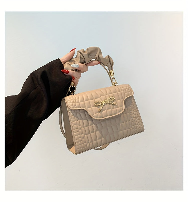 Vibrant Retro Crocodile Pattern Chic Shoulder Bag - Compact, Versatile, Fashionable, Everyday Wear with Bowknot Detail, Casual Street Style, and Chic Design - Perfect for Women's Daily Use